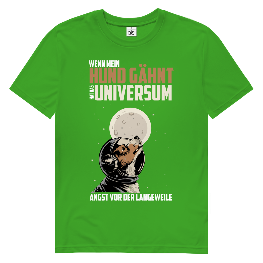 Herren Premium Bio T-Shirt Wenn mein Hund gähnt, hat das Universum Angst vor der Langew