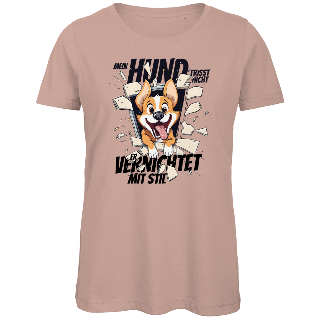 Damen Premium Bio T-Shirt Mein Hund frisst nicht – er vernichtet mit Stil