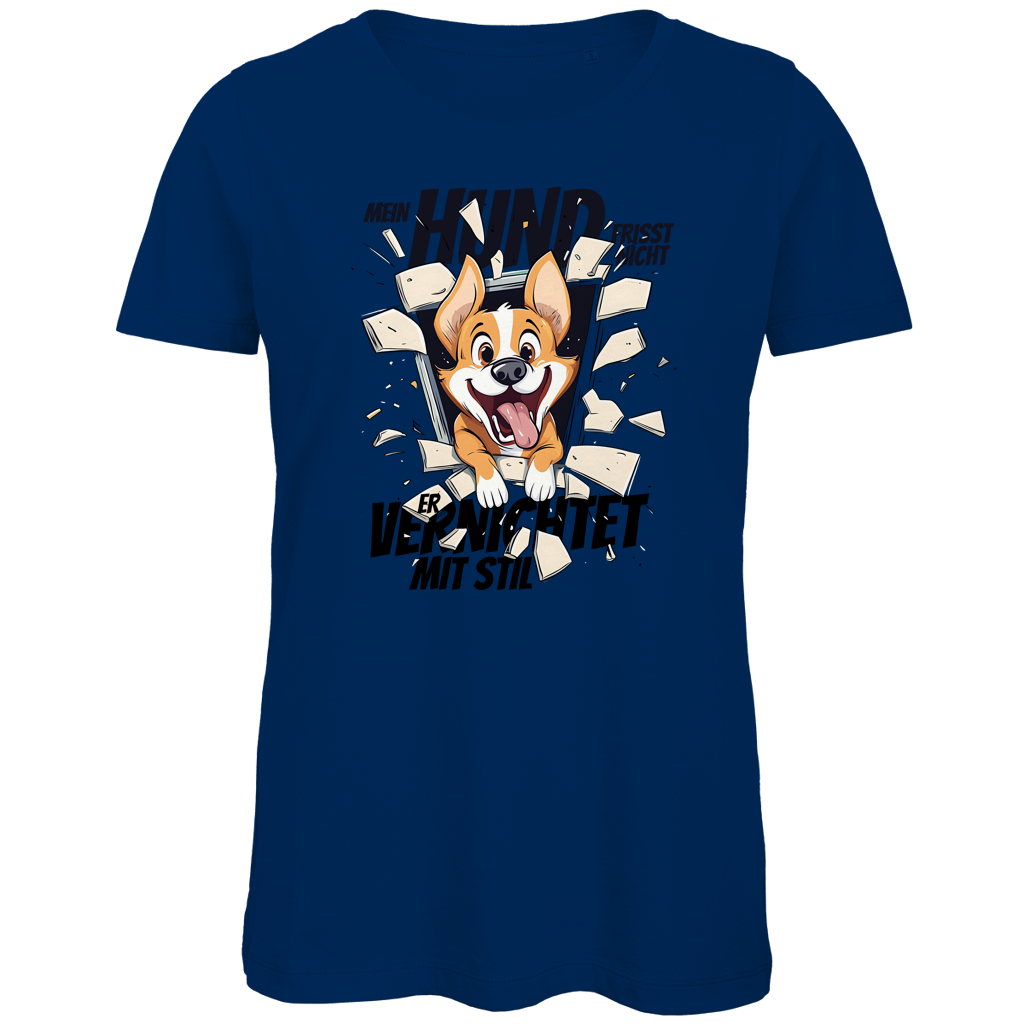 Damen Premium Bio T-Shirt Mein Hund frisst nicht – er vernichtet mit Stil