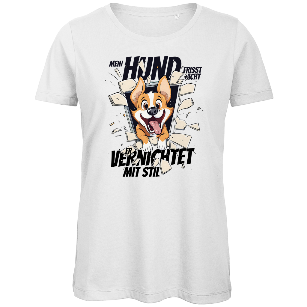 Damen Premium Bio T-Shirt Mein Hund frisst nicht – er vernichtet mit Stil