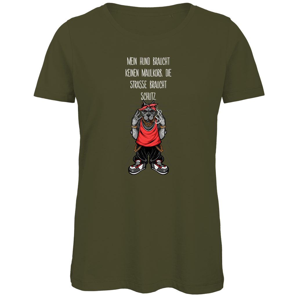 Damen Premium Bio T-Shirt Mein Hund braucht keinen Maulkorb Die Strae braucht Schutz