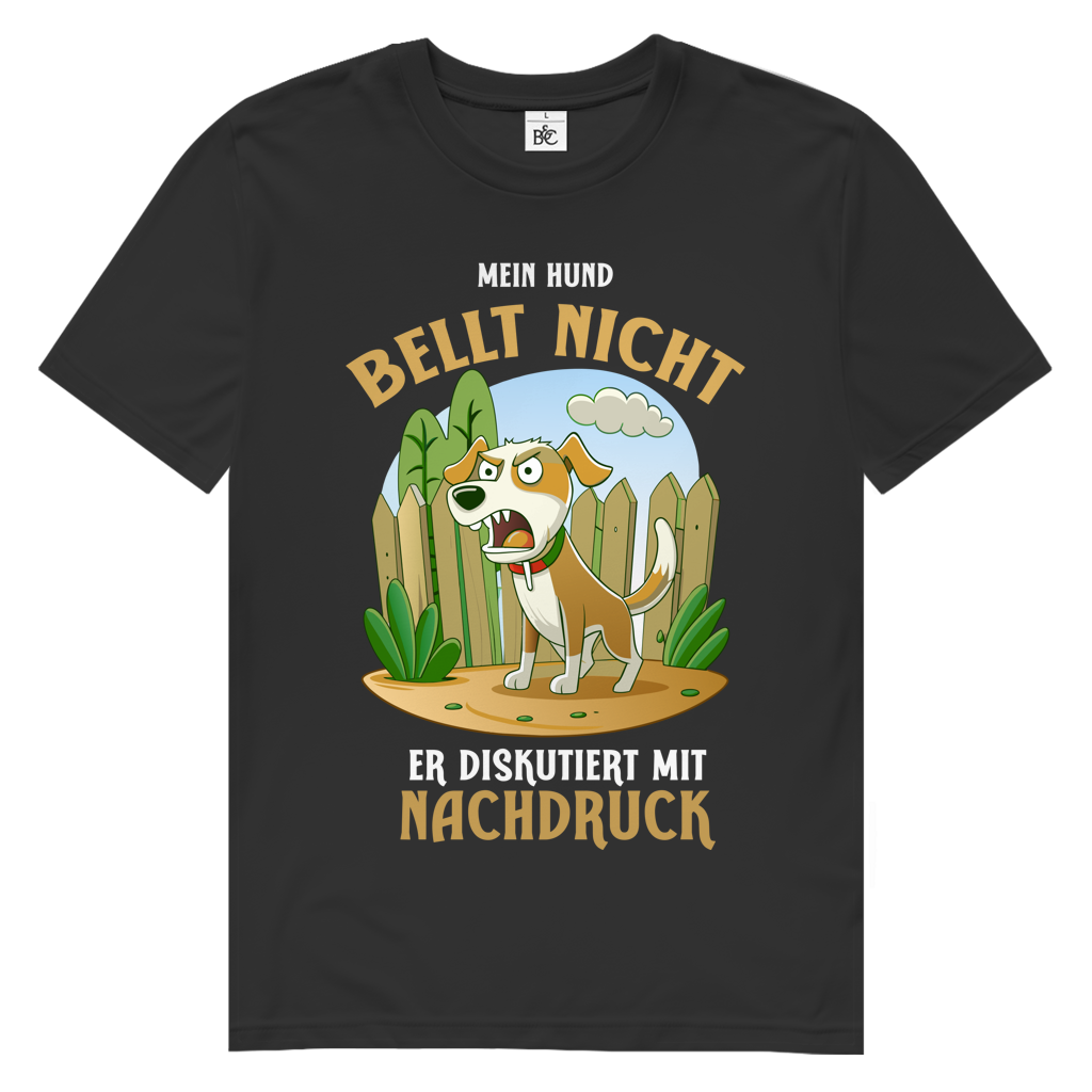 Herren Premium Bio T-Shirt Mein Hund bellt nicht. Er diskutiert mit Nachdruck
