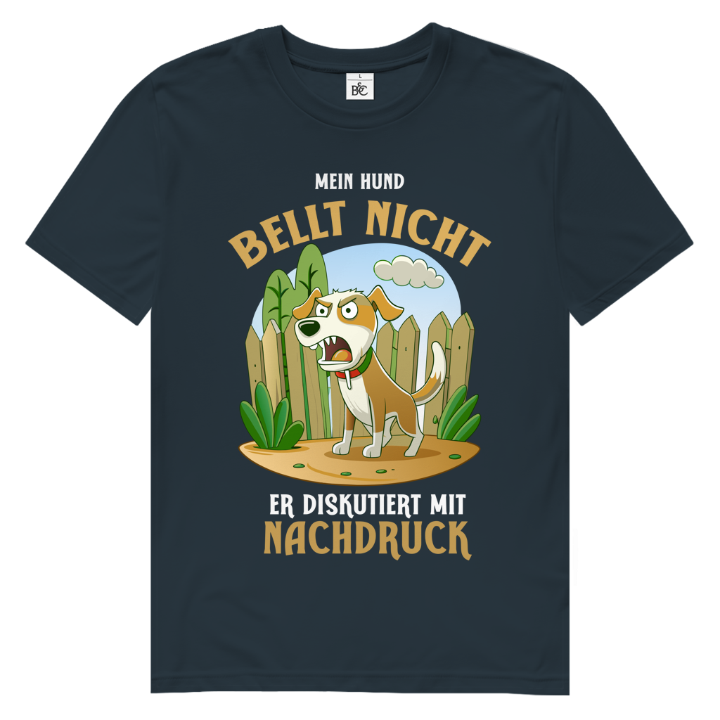 Herren Premium Bio T-Shirt Mein Hund bellt nicht. Er diskutiert mit Nachdruck