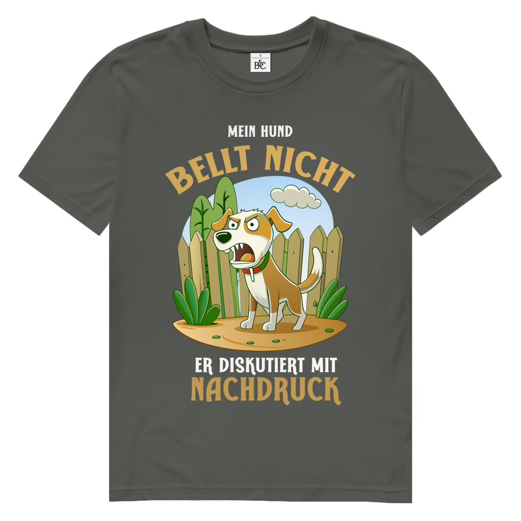 Herren Premium Bio T-Shirt Mein Hund bellt nicht. Er diskutiert mit Nachdruck