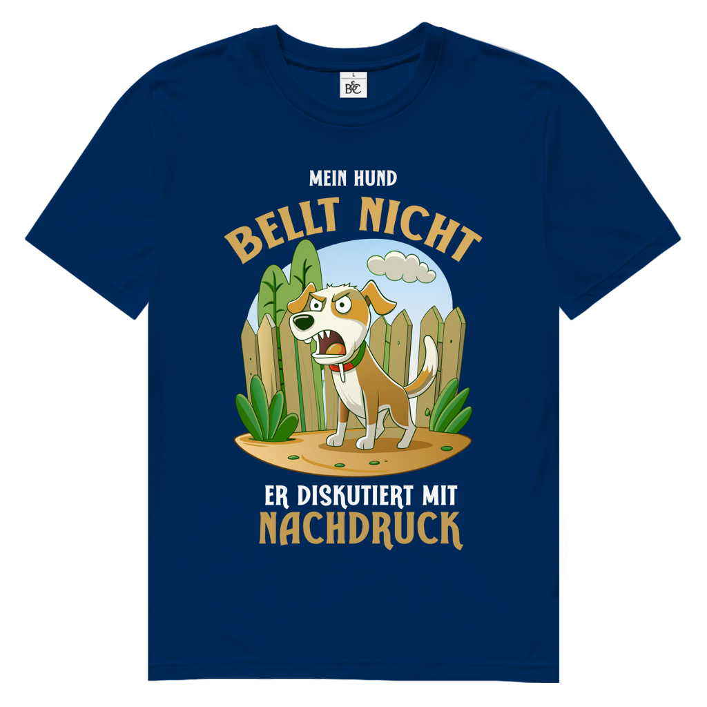 Herren Premium Bio T-Shirt Mein Hund bellt nicht. Er diskutiert mit Nachdruck