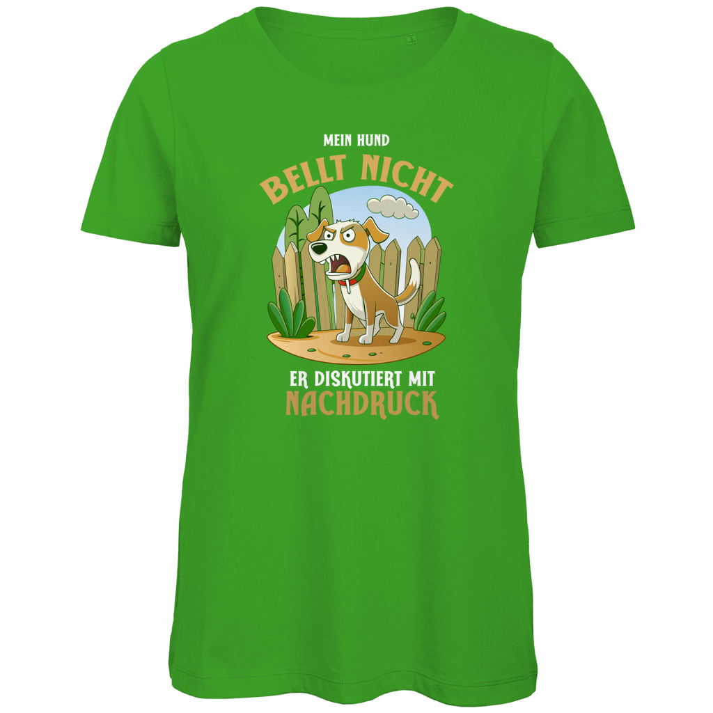 Damen Premium Bio T-Shirt Mein Hund bellt nicht. Er diskutiert mit Nachdruck