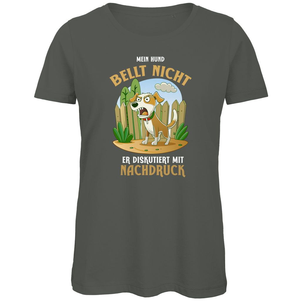 Damen Premium Bio T-Shirt Mein Hund bellt nicht. Er diskutiert mit Nachdruck