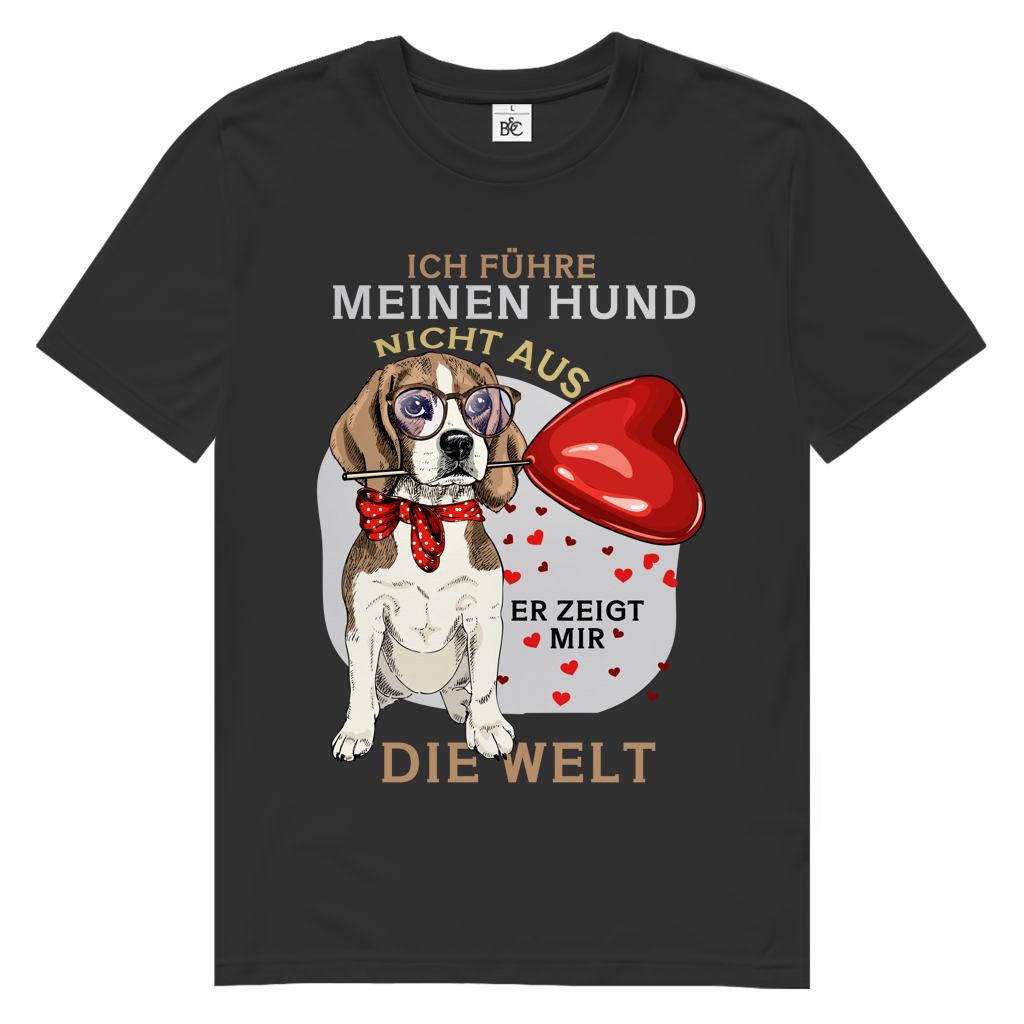 Herren Premium Bio T-Shirt Ich führe meinen Hund nicht aus. Er zeigt mir die Welt