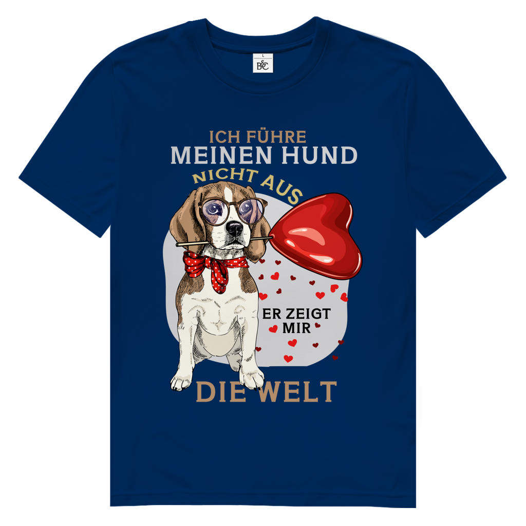 Herren Premium Bio T-Shirt Ich führe meinen Hund nicht aus. Er zeigt mir die Welt