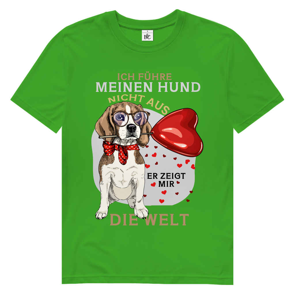 Herren Premium Bio T-Shirt Ich führe meinen Hund nicht aus. Er zeigt mir die Welt