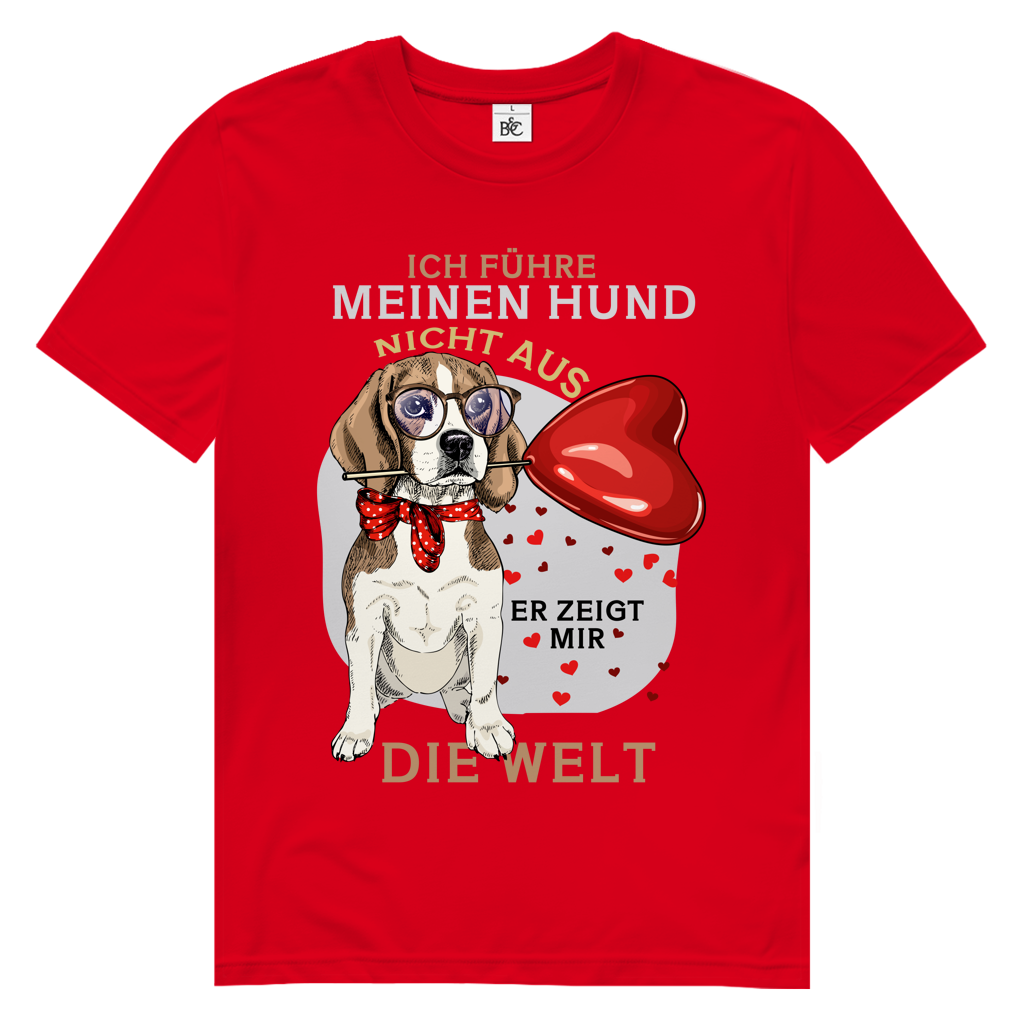 Herren Premium Bio T-Shirt Ich führe meinen Hund nicht aus. Er zeigt mir die Welt