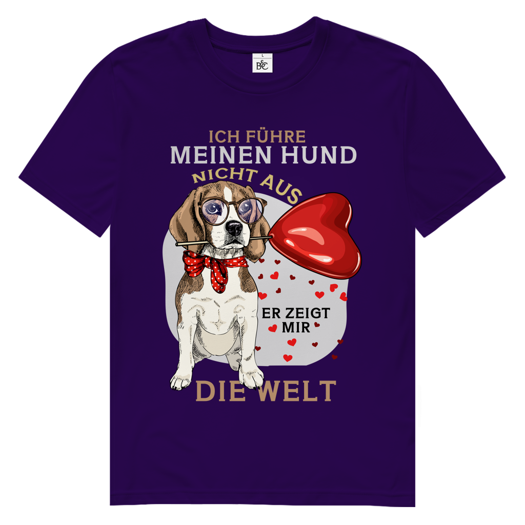Herren Premium Bio T-Shirt Ich führe meinen Hund nicht aus. Er zeigt mir die Welt