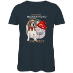 Damen Premium Bio T-Shirt Ich führe meinen Hund nicht aus. Er zeigt mir die Welt