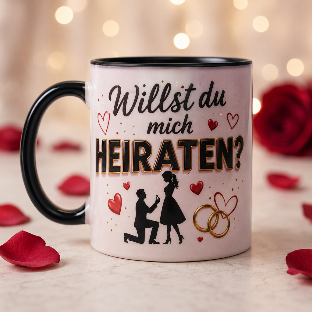 Magic Mug „Willst du mich heiraten?“ – Herzen & Ringe Heiratsantrag Tasse