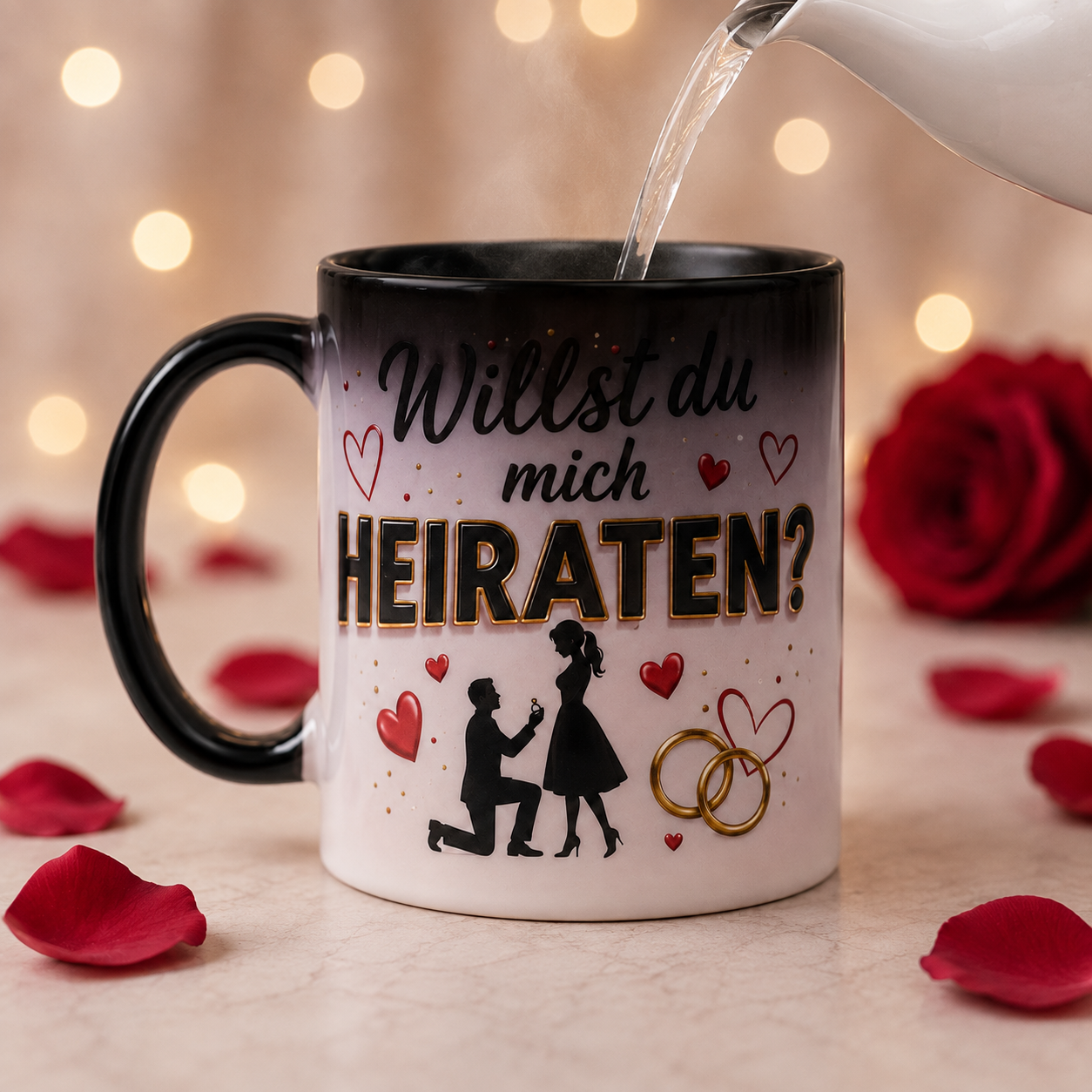 Magic Mug „Willst du mich heiraten?“ – Herzen & Ringe Heiratsantrag Tasse