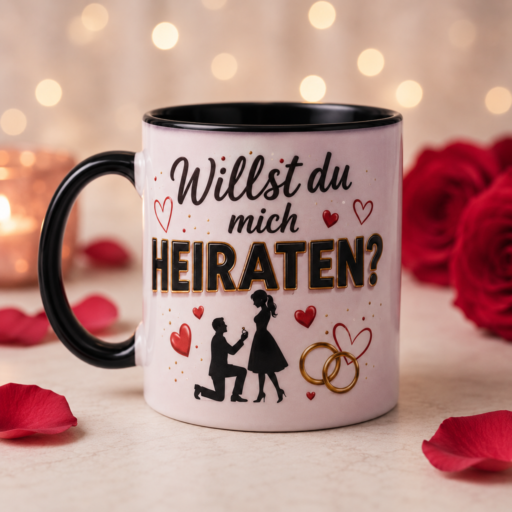 Magic Mug „Willst du mich heiraten?“ – Herzen & Ringe Heiratsantrag Tasse