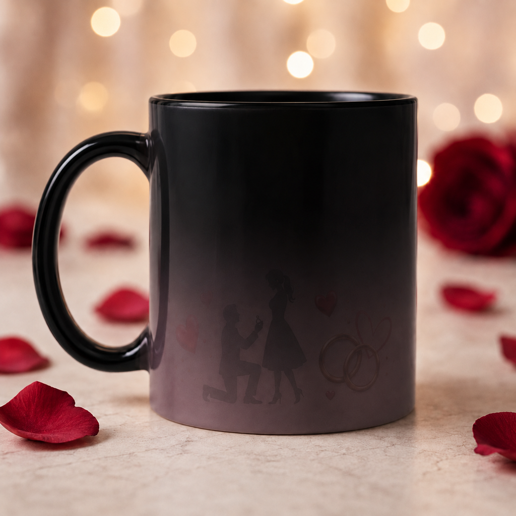 Magic Mug „Willst du mich heiraten?“ – Herzen & Ringe Heiratsantrag Tasse