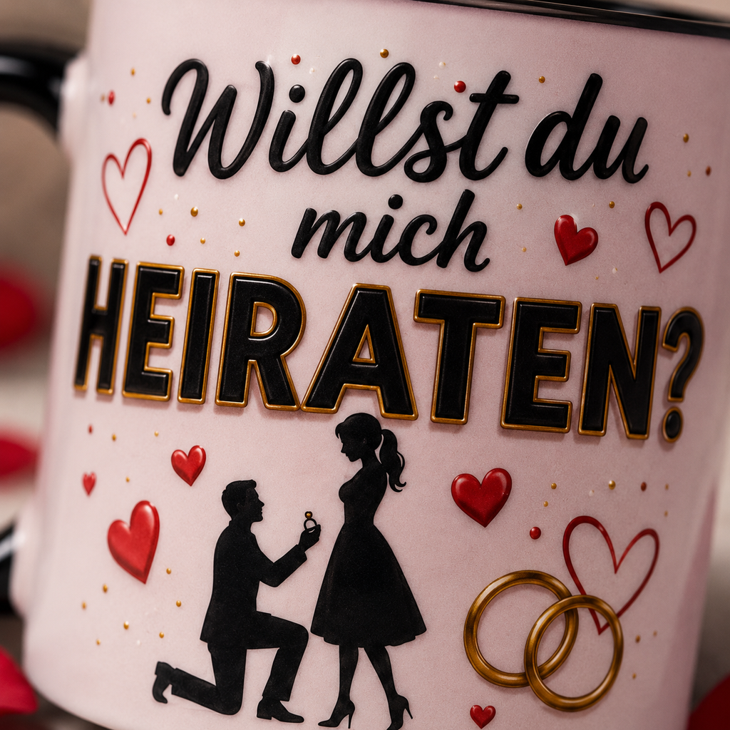 Magic Mug „Willst du mich heiraten?“ – Herzen & Ringe Heiratsantrag Tasse