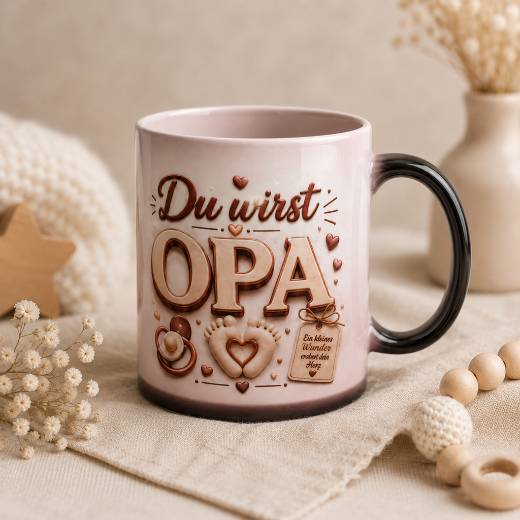 Magic Mug „Du wirst OPA“ – Personalisierte Schwangerschaftsverkündung Tasse