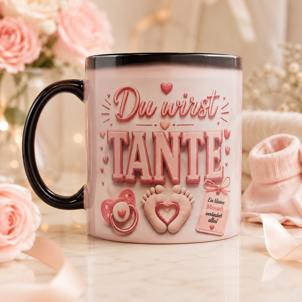 Magic Mug „Du wirst TANTE“ – Personalisierte Tante Tasse