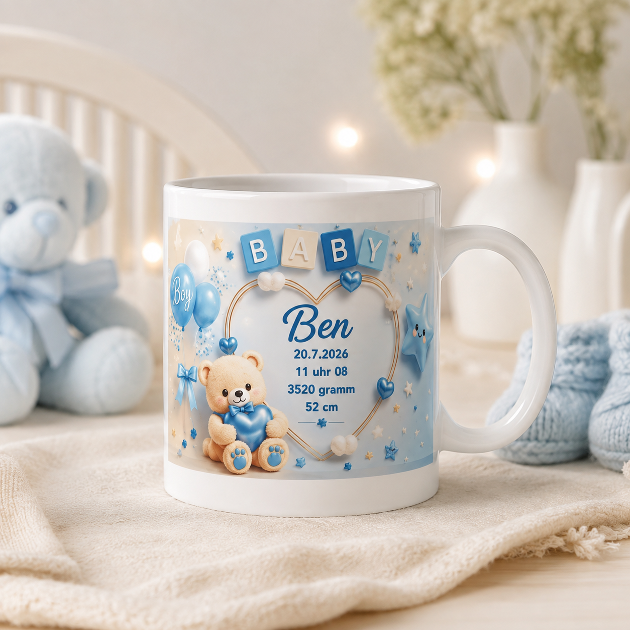 Personalisierte Baby-Tasse „Baby Boy“ – Geburtstasse mit Name & Geburtsdaten