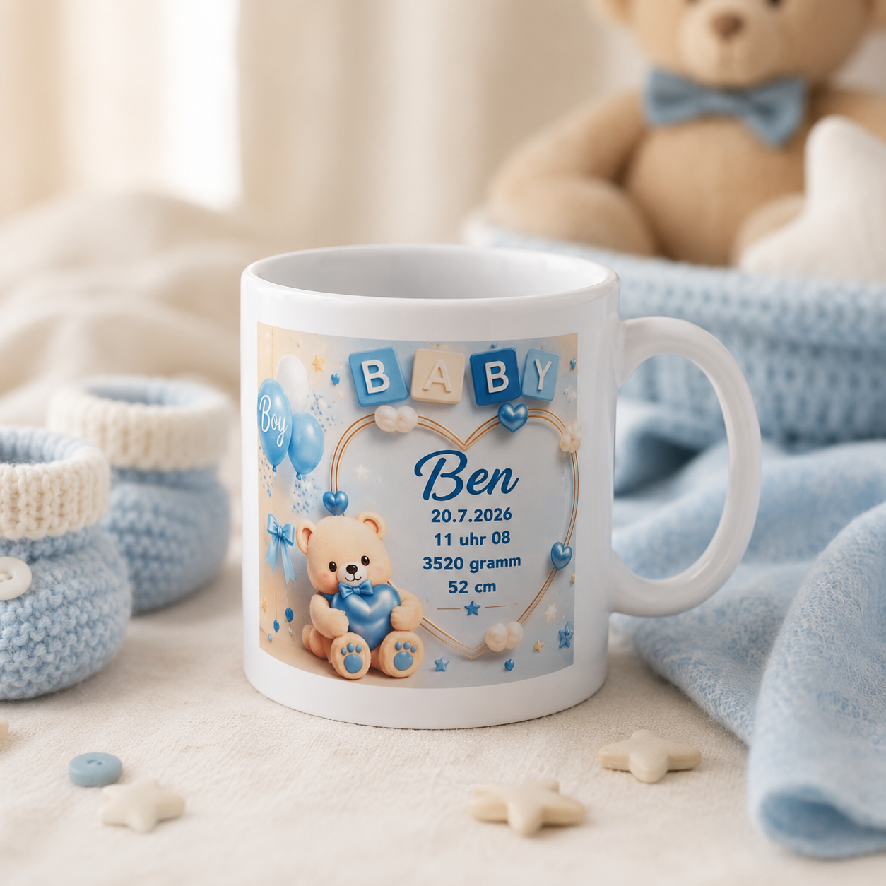 Personalisierte Baby-Tasse „Baby Boy“ – Geburtstasse mit Name & Geburtsdaten
