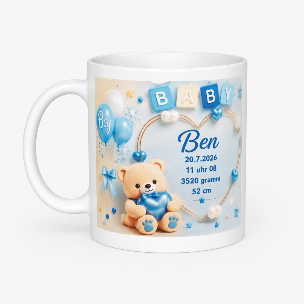 Personalisierte Baby-Tasse „Baby Boy“ – Geburtstasse mit Name & Geburtsdaten