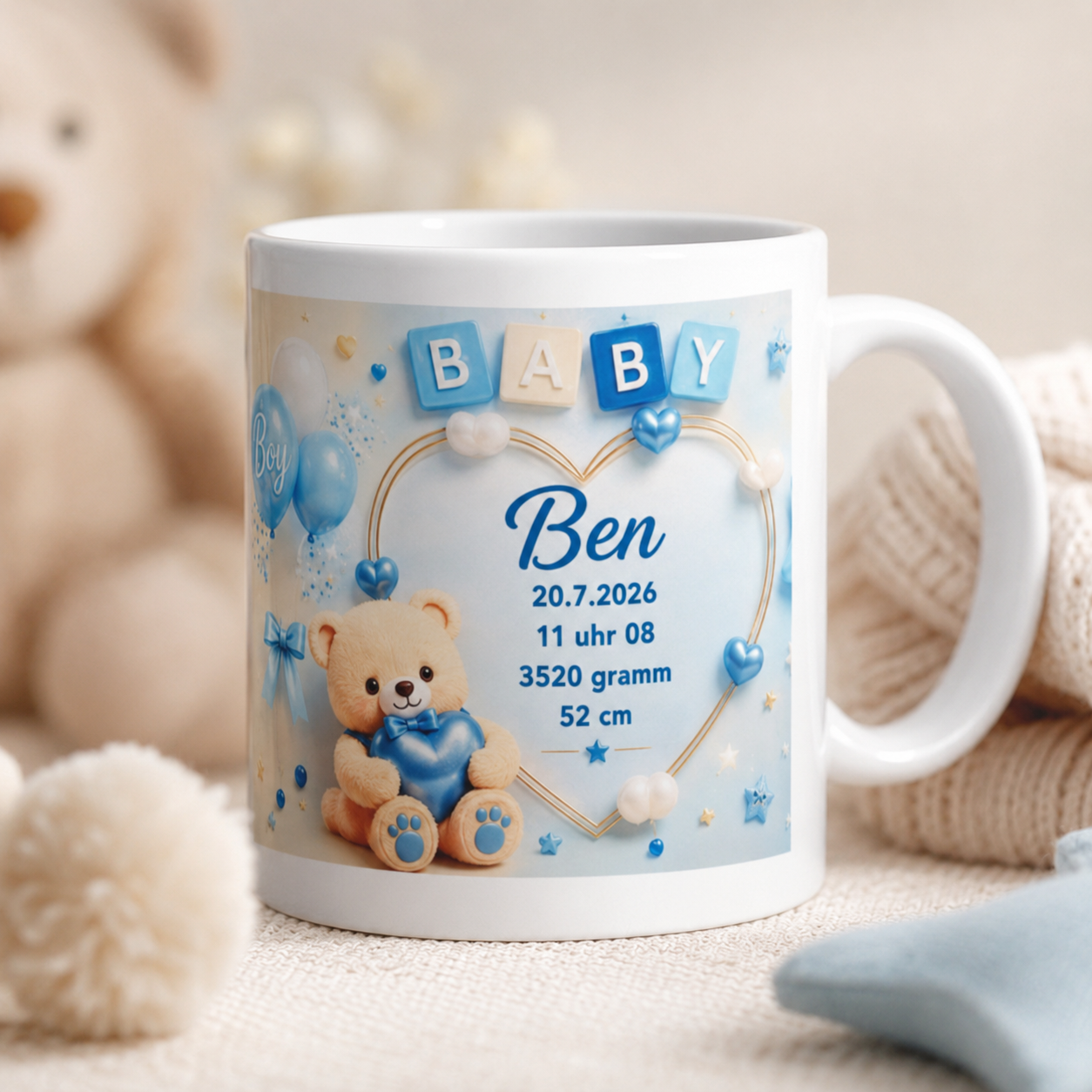 Personalisierte Baby-Tasse „Baby Boy“ – Geburtstasse mit Name & Geburtsdaten