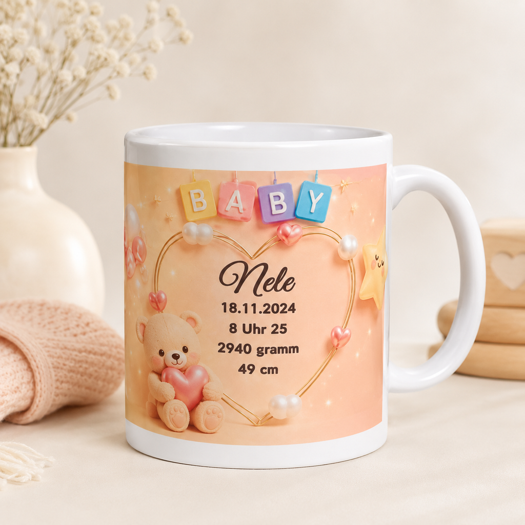 Personalisierte Baby-Tasse „Baby Girl“ – Geburtstasse mit Name & Geburtsdaten