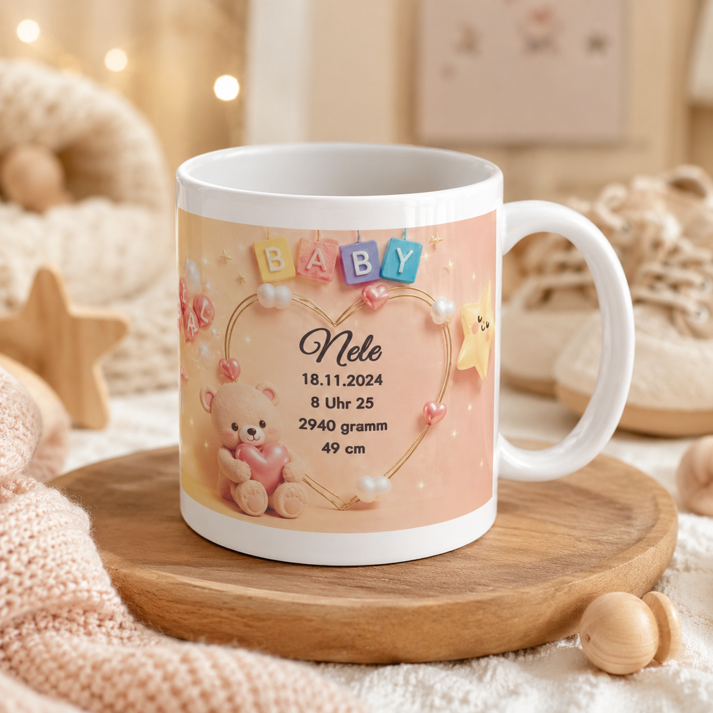 Personalisierte Baby-Tasse „Baby Girl“ – Geburtstasse mit Name & Geburtsdaten