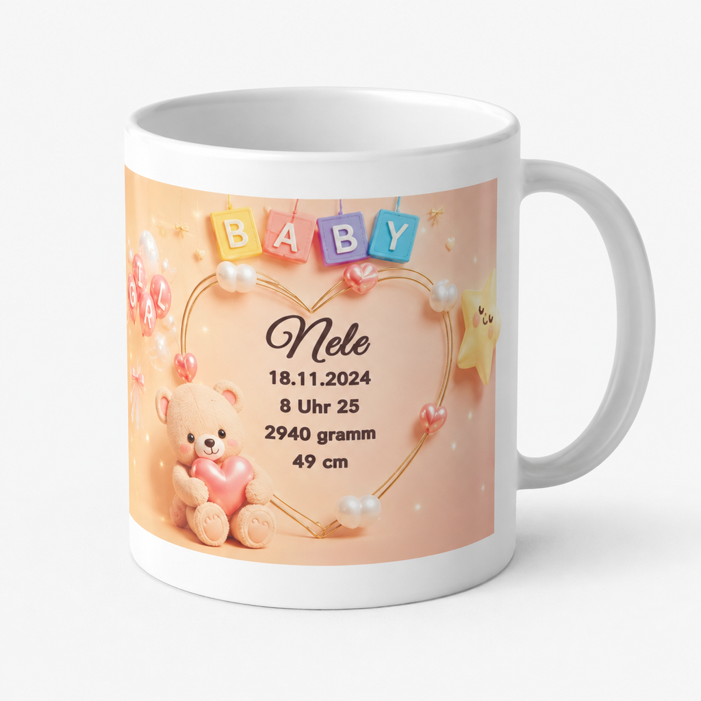 Personalisierte Baby-Tasse „Baby Girl“ – Geburtstasse mit Name & Geburtsdaten