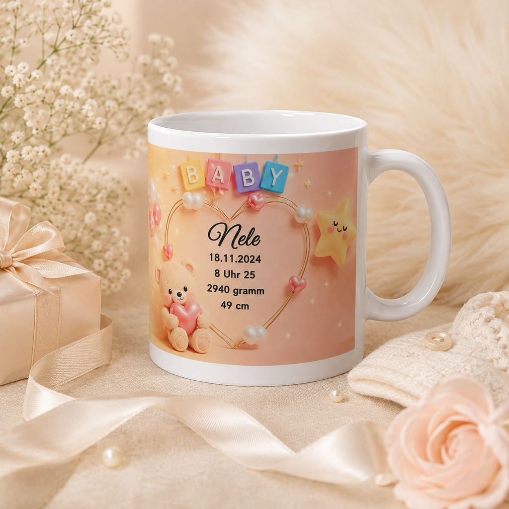 Personalisierte Baby-Tasse „Baby Girl“ – Geburtstasse mit Name & Geburtsdaten
