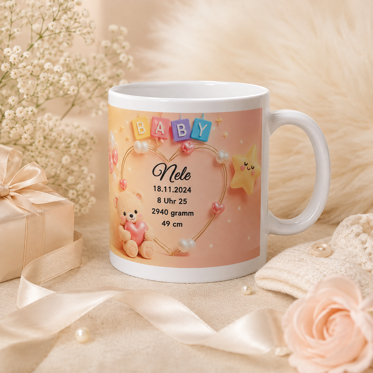 Personalisierte Baby-Tasse „Baby Girl“ – Geburtstasse mit Name & Geburtsdaten