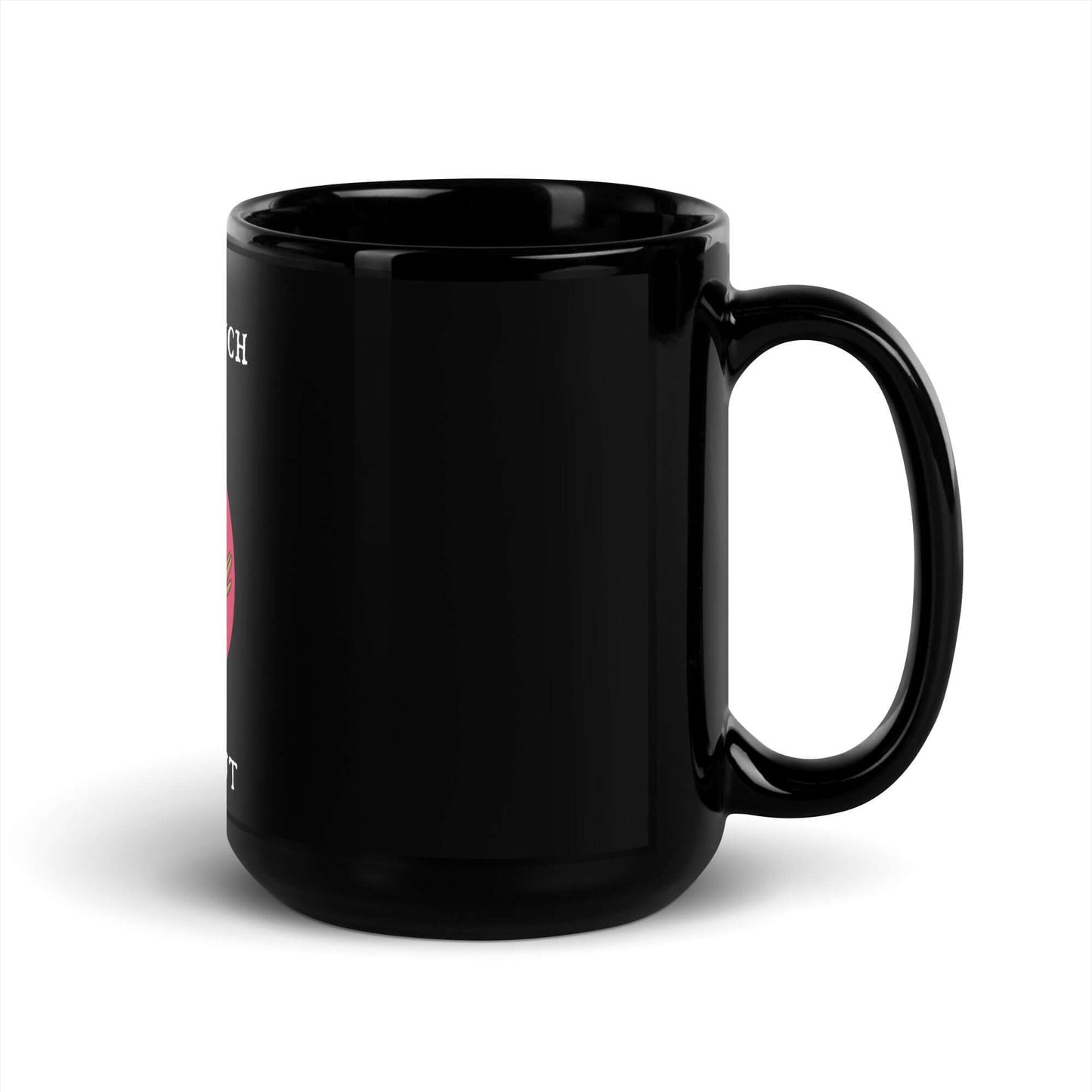 Ich bin nicht überheblich. Du bist nur kleinlaut Black Glossy Mug in black ceramic with humorous quote.