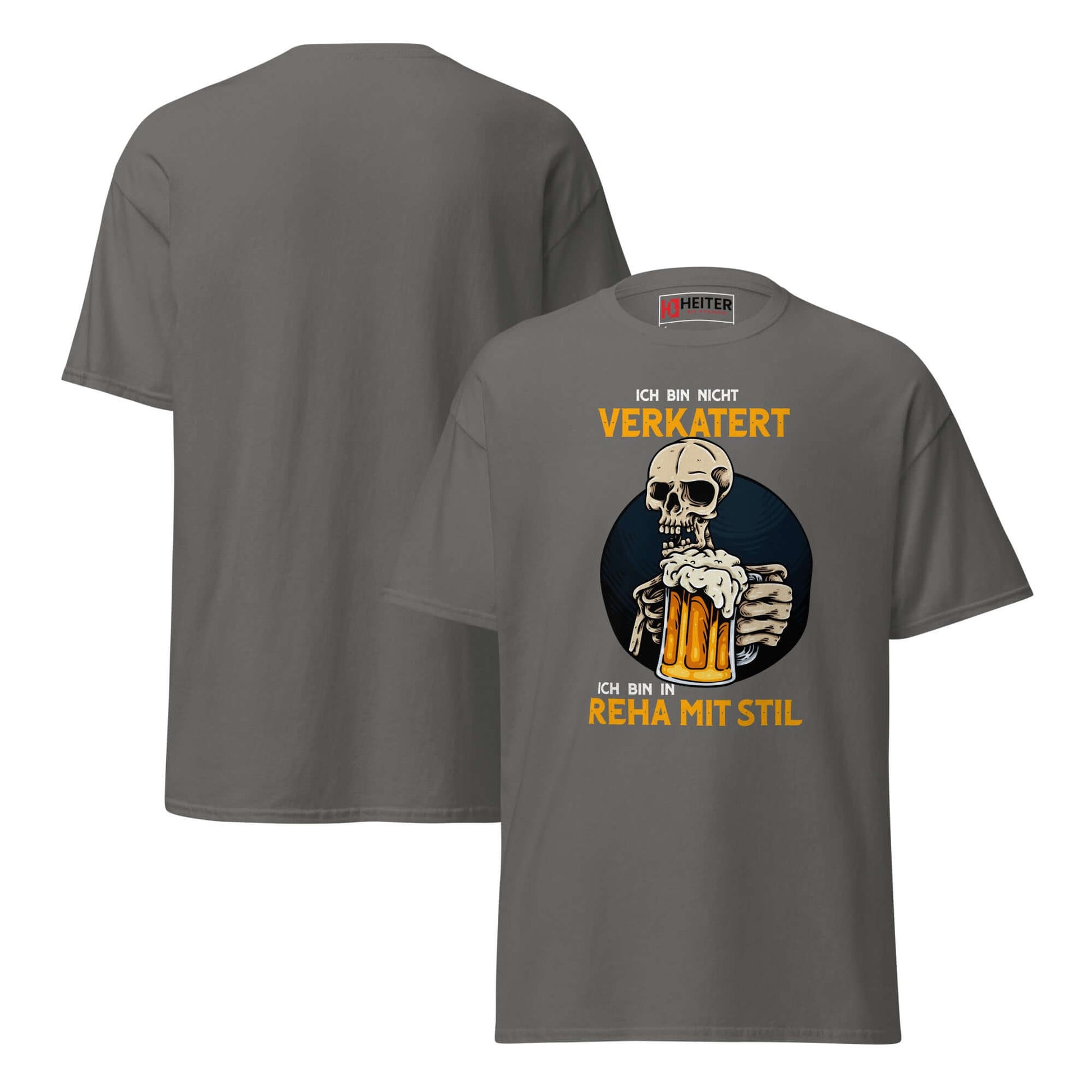 Ich bin nicht verkatert. Ich bin in Reha mit Stil – Unisex Classic Tee, grau, mit lustigem Skull und Bier Design.